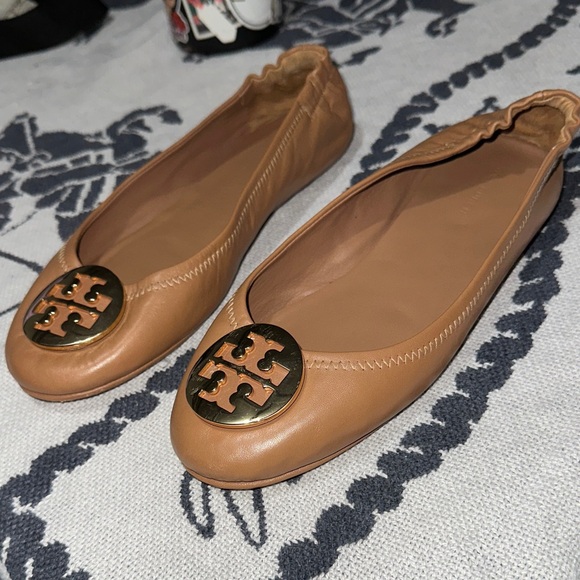 Tory Burch Shoes - Tory Burch Brown Leather Flats with Gold Logo